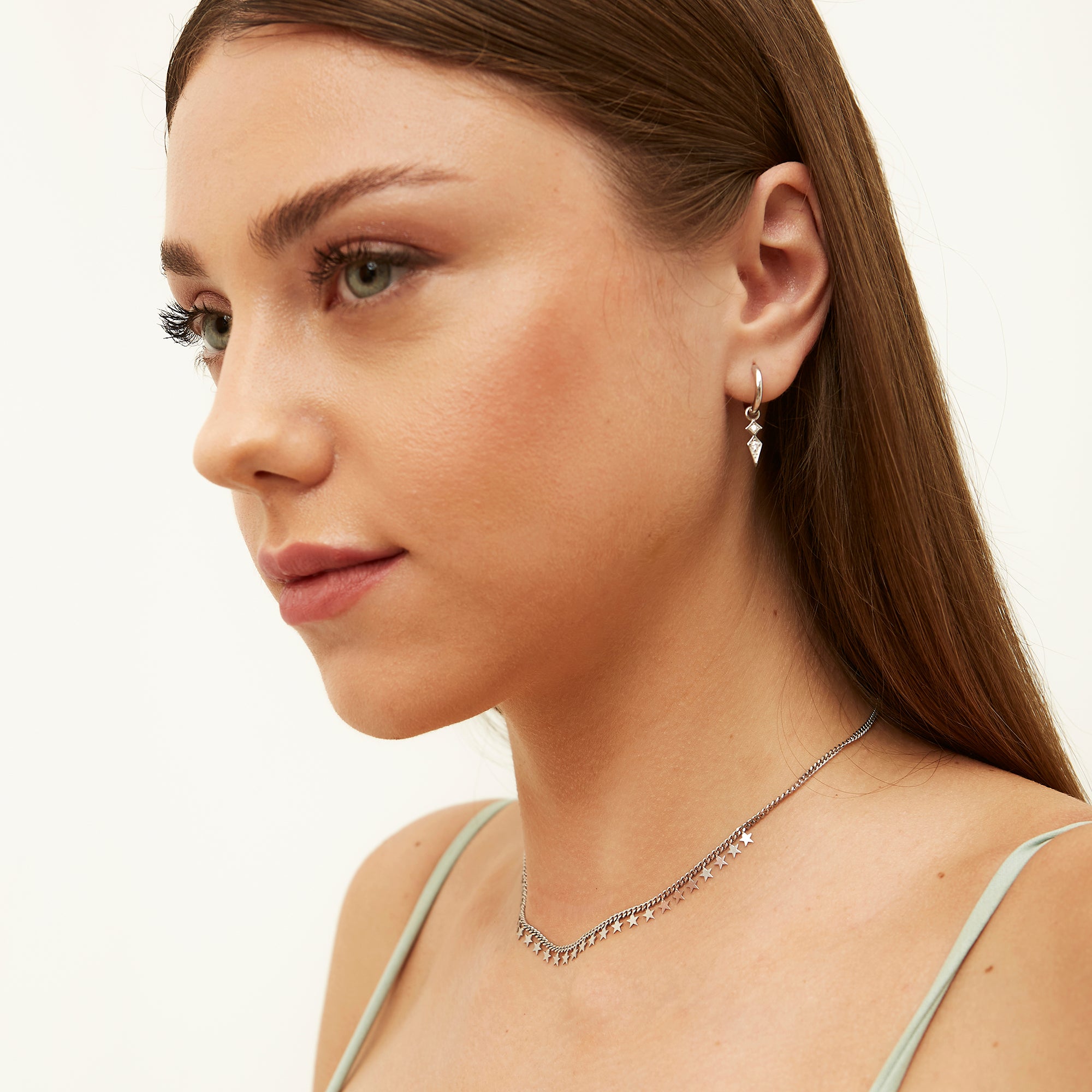 Sterling Silver Pave Spike Rhombus Drop Earring - Spero London