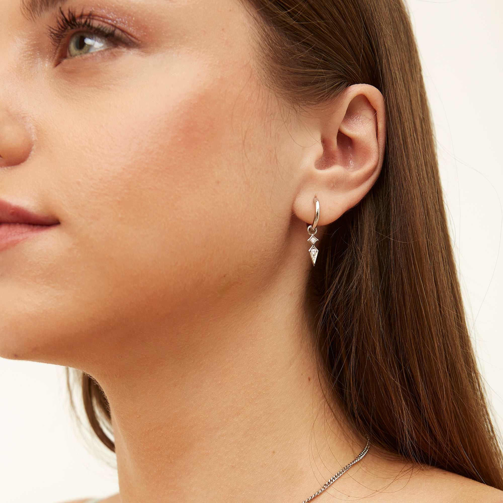 Sterling Silver Pave Spike Rhombus Drop Earring - Spero London