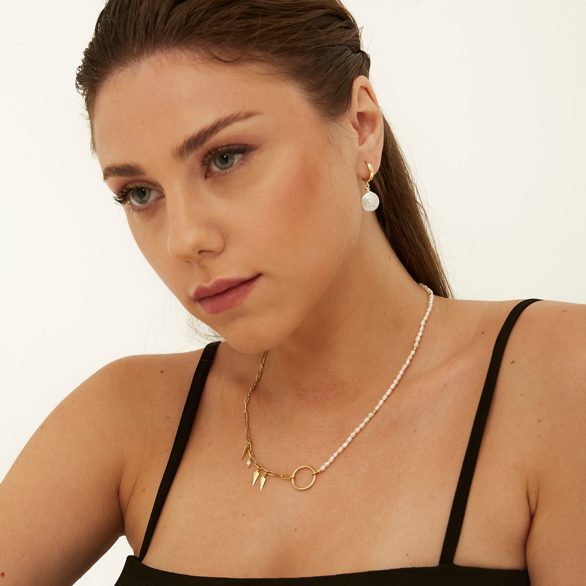 Baroque Pearl Sterling Silver Paperclip Chain Halo Necklace