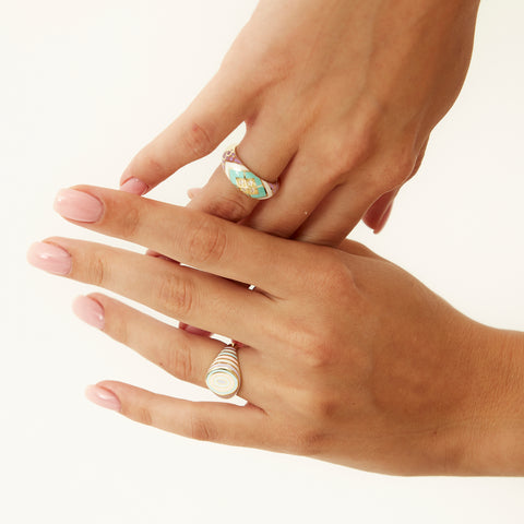 Enamel Turquoise Five Color Diamond Sterling Silver Dome Ring