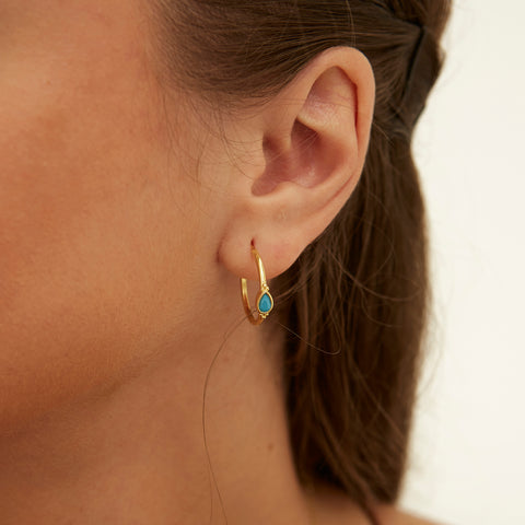 Drop Turquoise Solitaire Earrings Sterling Silver - Turquoise