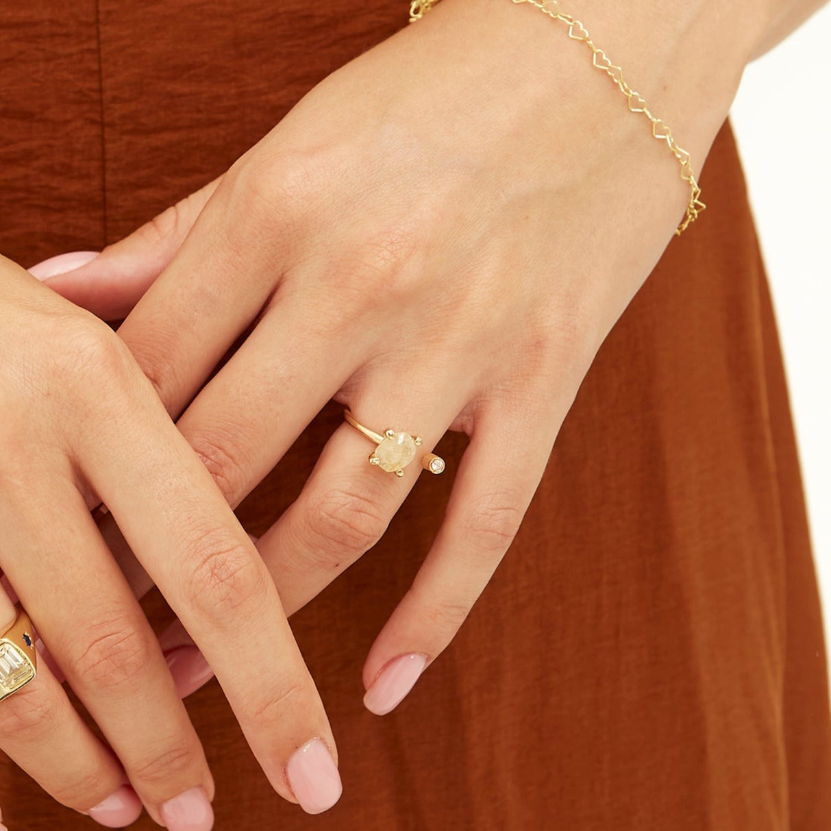 Sterling Silver Solitaire Moonstone Gold Plated Adjustable Ring - Spero London