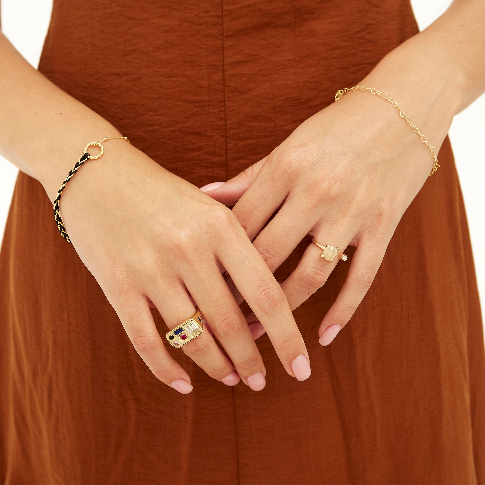 Sterling Silver Solitaire Moonstone Gold Plated Adjustable Ring - Spero London