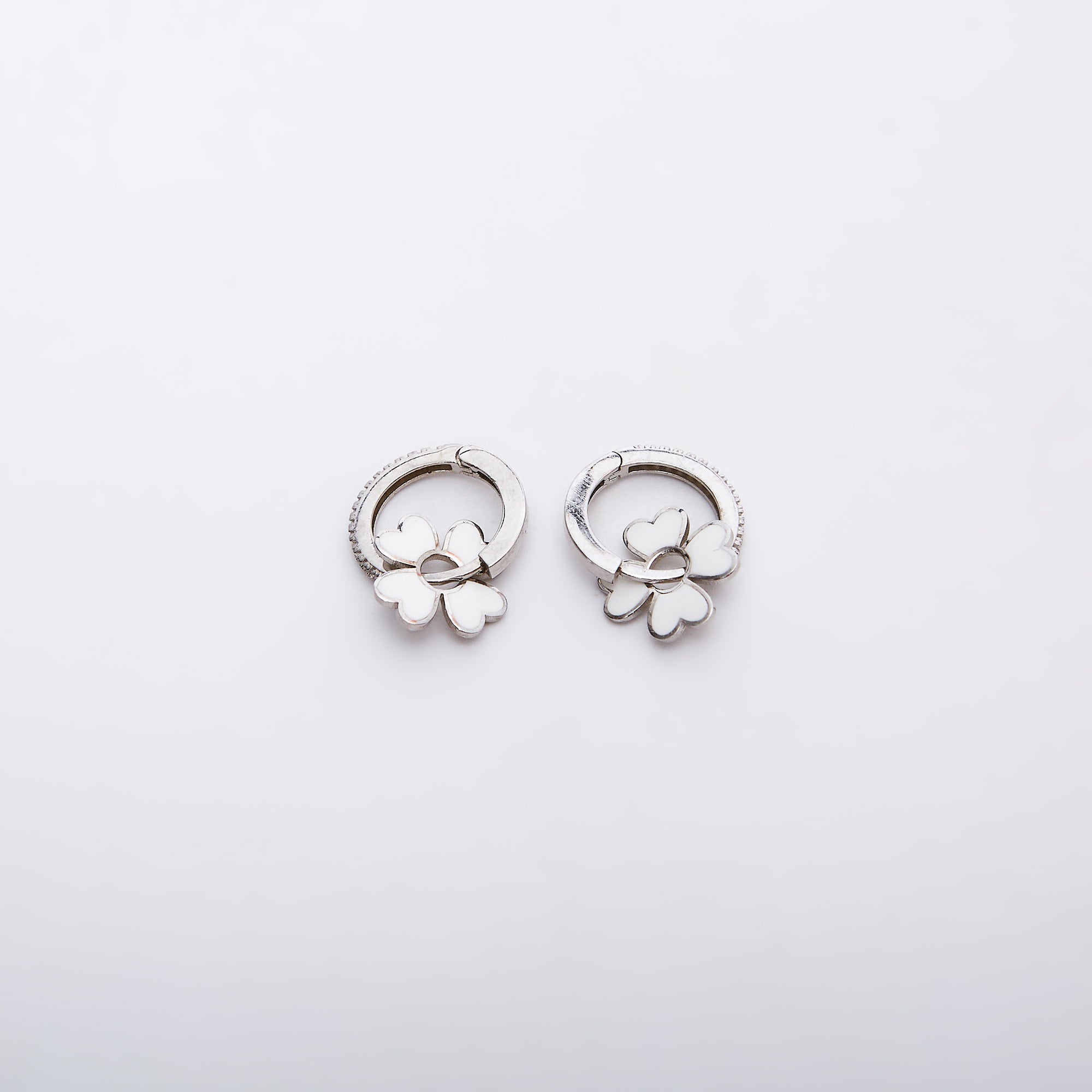 Sterling Silver Enamel Clover Earrings - White