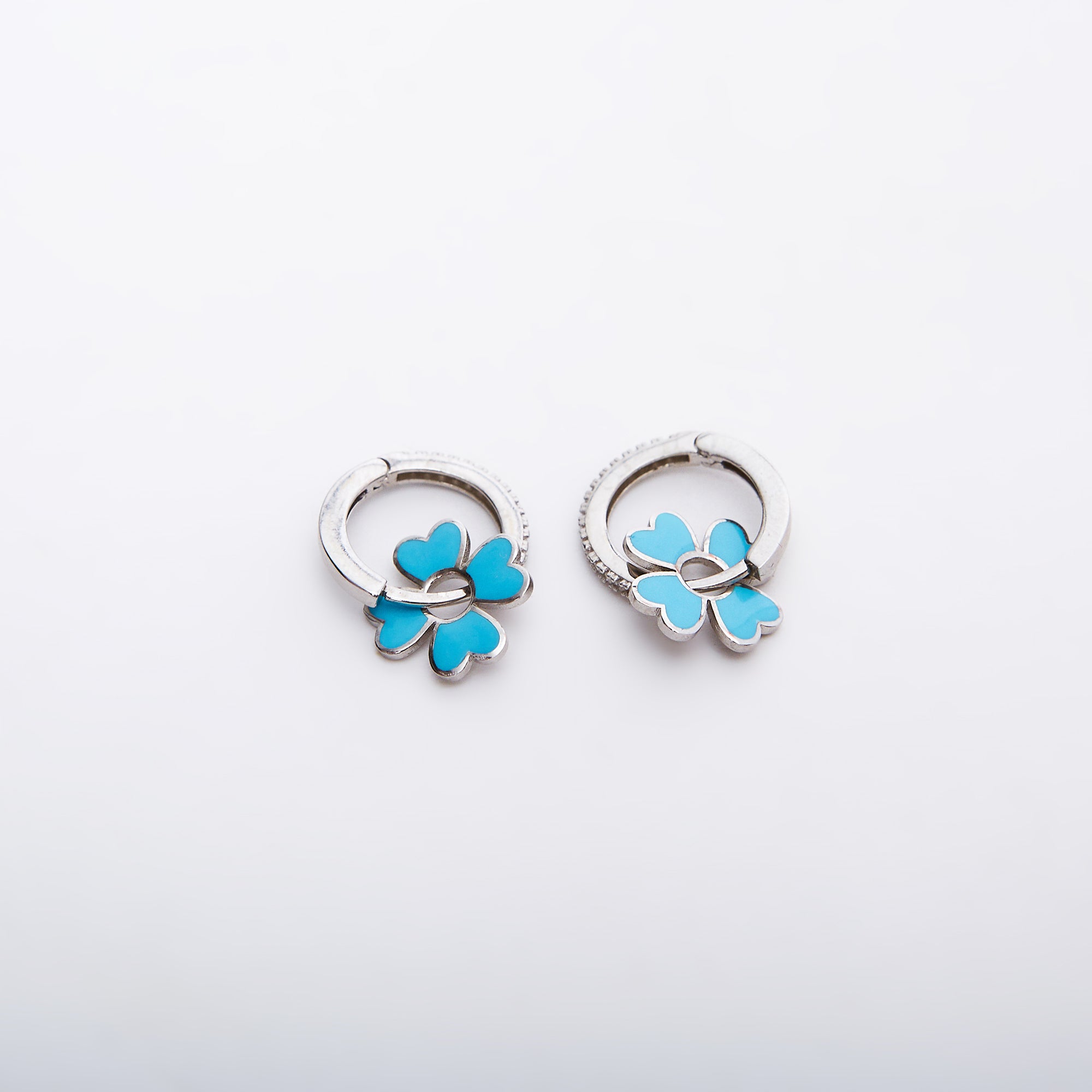 Sterling Silver Enamel Clover Earrings - Turquoise