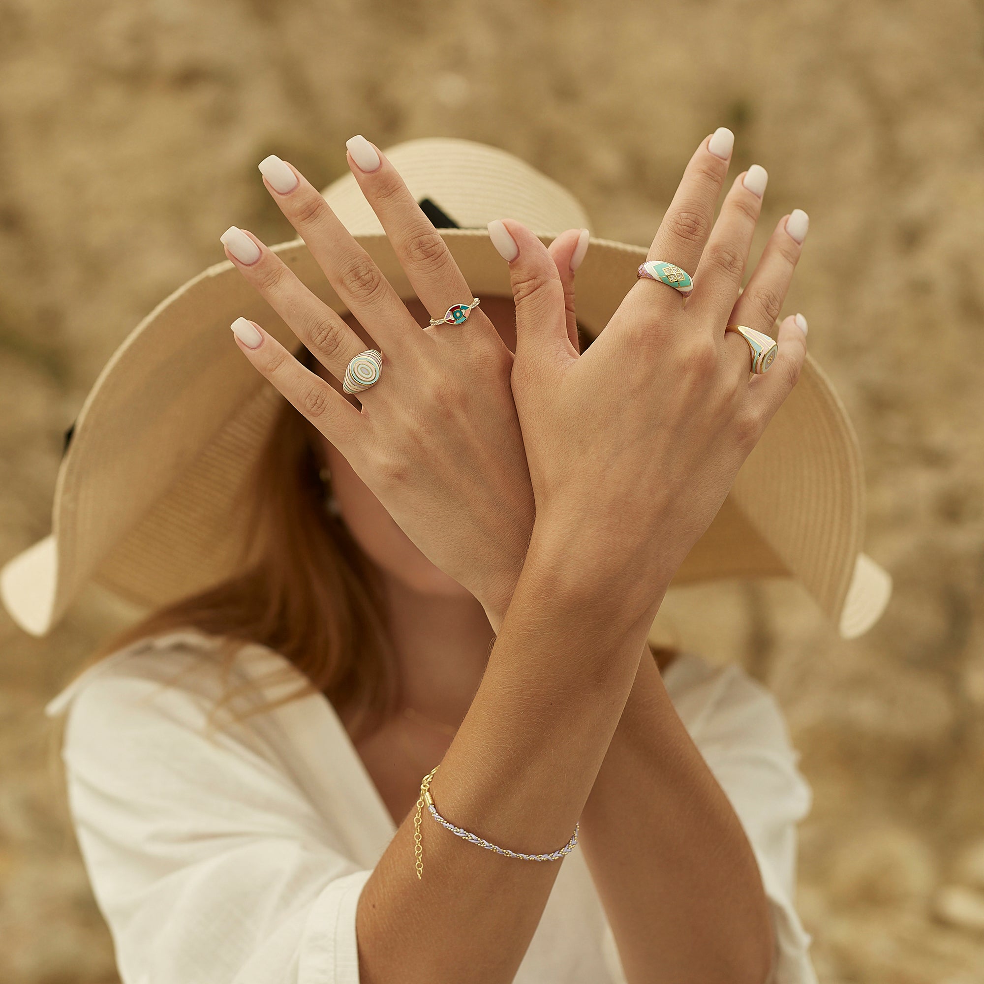 Adjustable Multi Nude Color Enamel Sterling Silver Signet Ring