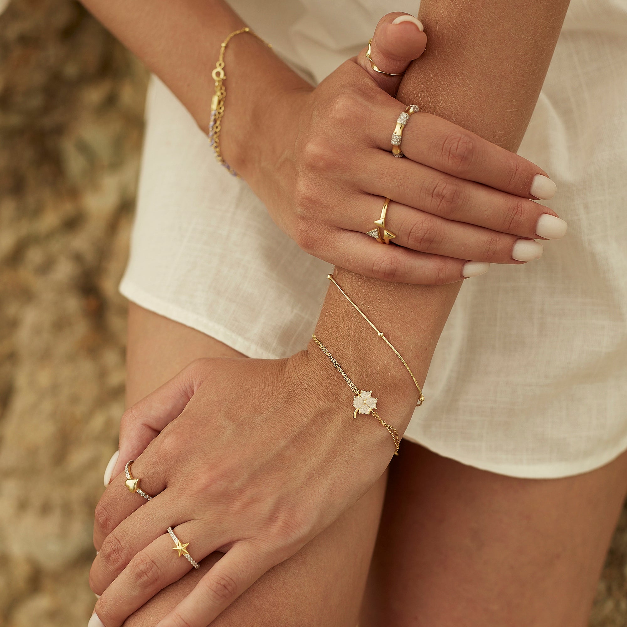 Sterling Silver Clover Bracelet - White