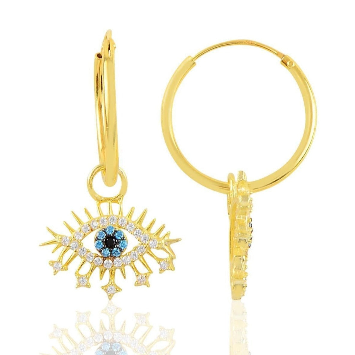 Evil Eye Earring Blue Eye Eyelash Sterling Silver Earrings