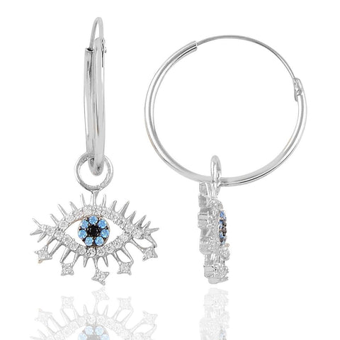 Evil Eye Earring Blue Eye Eyelash Sterling Silver Earrings