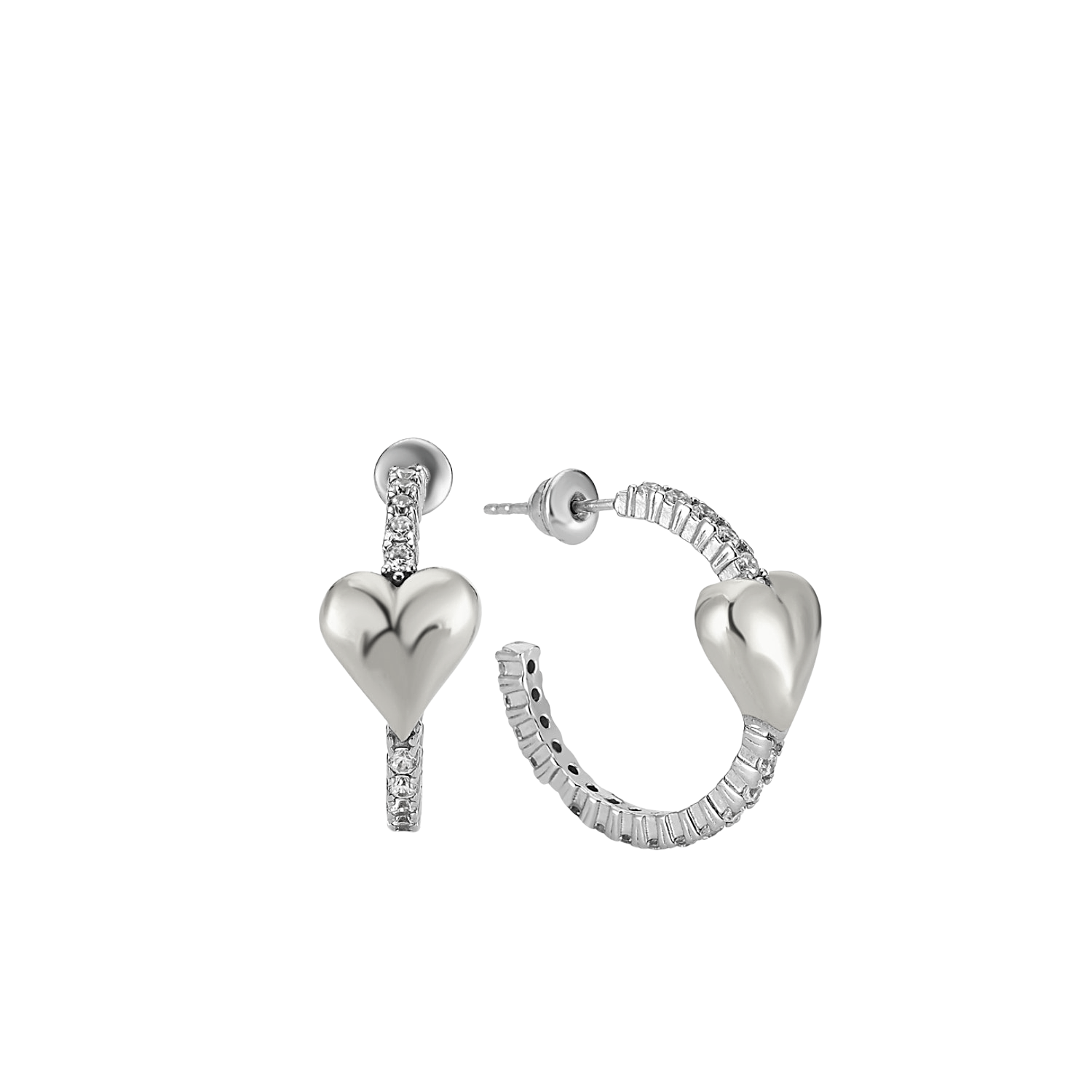 Hoop Heart Pave Sterling Silver Earrings