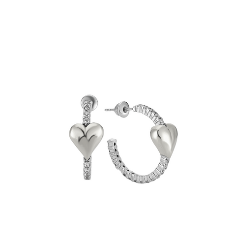 Hoop Heart Pave Sterling Silver Earrings