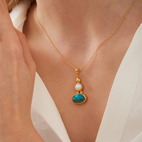 Turquoise Authentic Pendant Sterling Silver Gold Plated Necklace