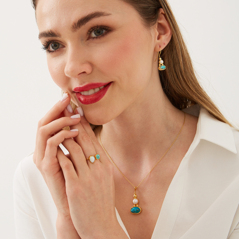 Turquoise Authentic Pendant Sterling Silver Gold Plated Necklace