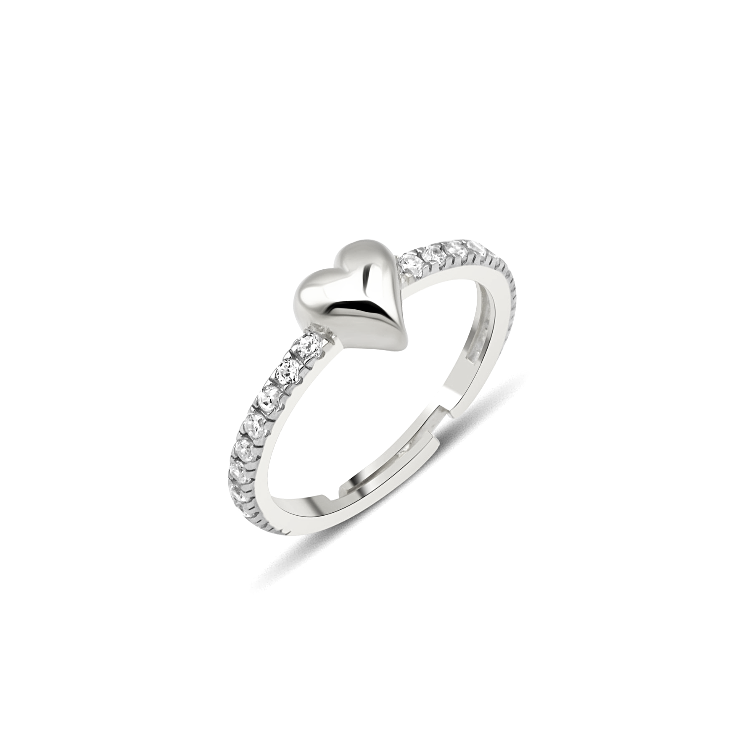 Love Heart Zirconia Half Round Adjustable Sterling Silver Ring