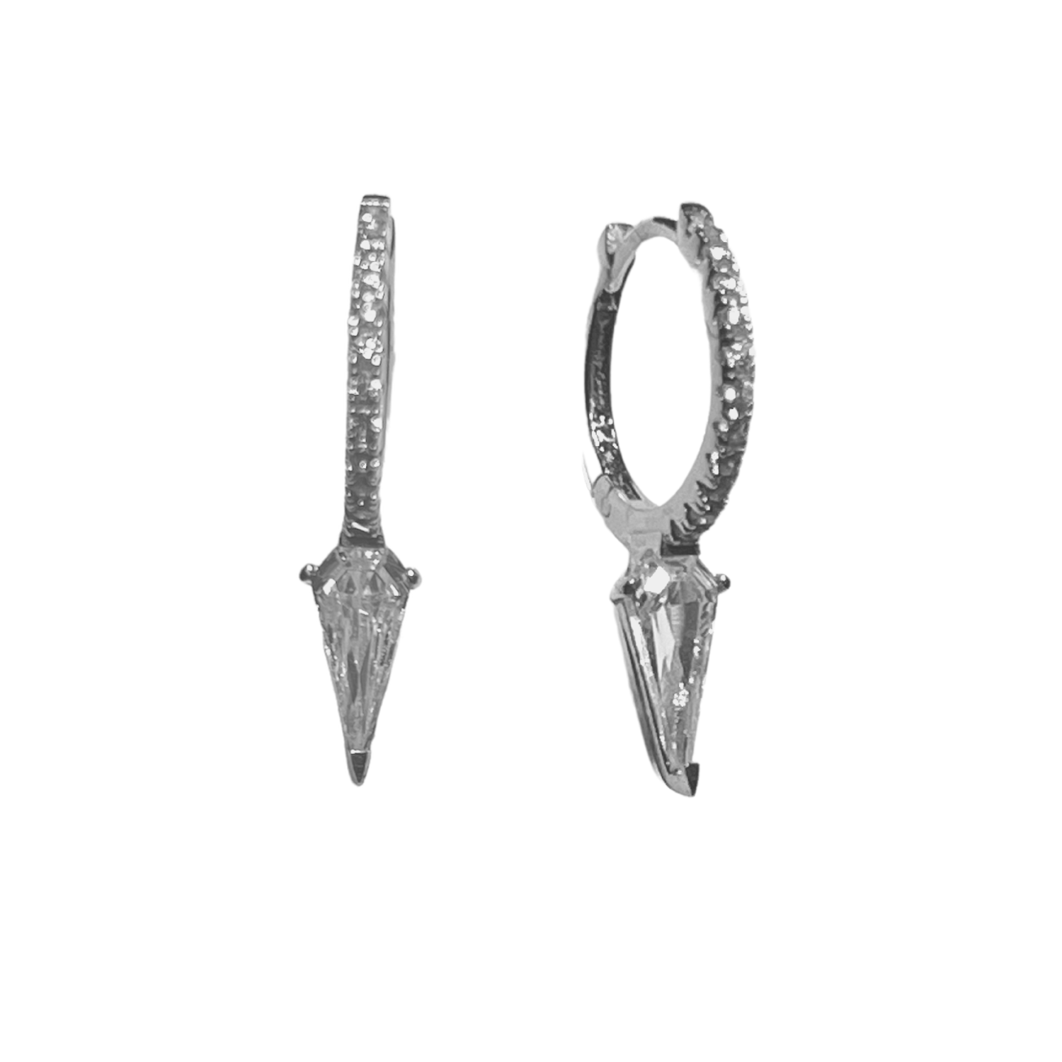Sterling Silver Triangle Pave Spike Hoop Earring - Spero London