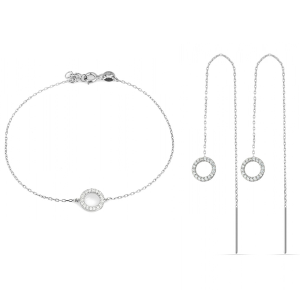 Circle Bracelet Circle Drop Earring Set Sterling