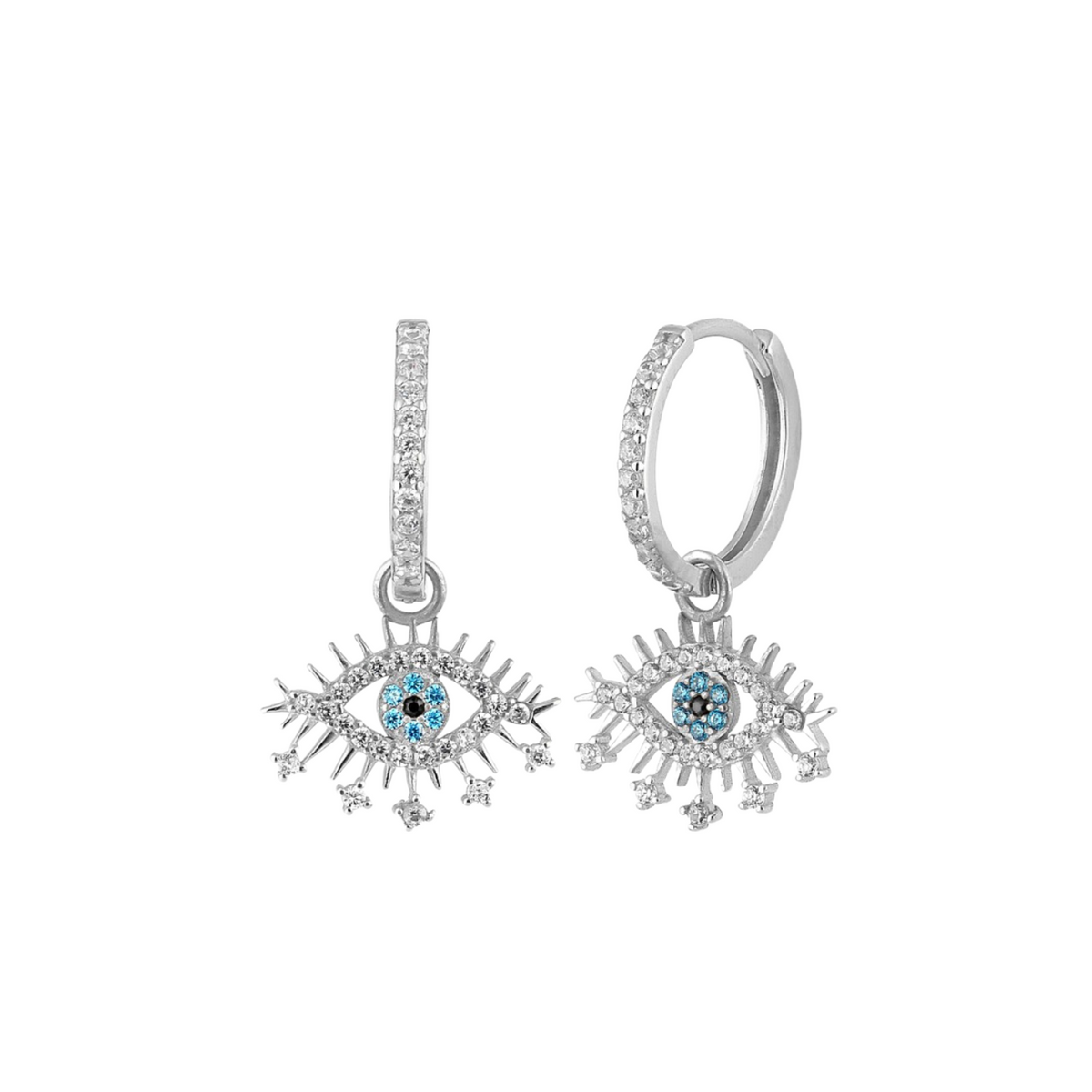 Evil Eye Earring Blue Eye Eyelash Pave Sterling Silver Earrings