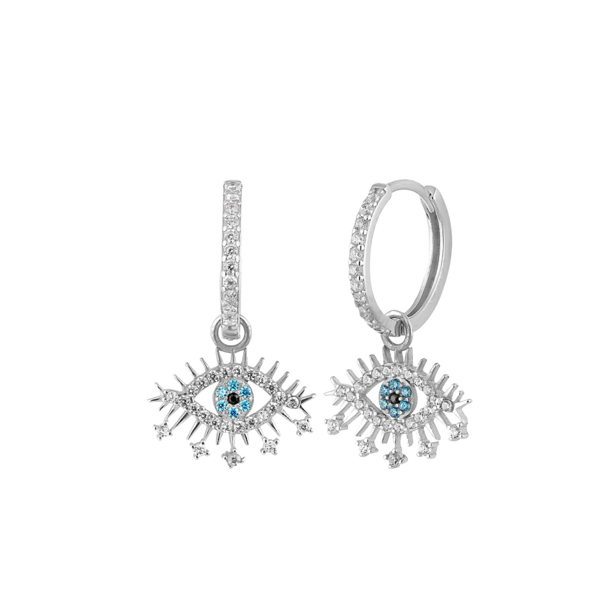 Evil Eye Earring Blue Eye Eyelash Pave Sterling Silver Earring