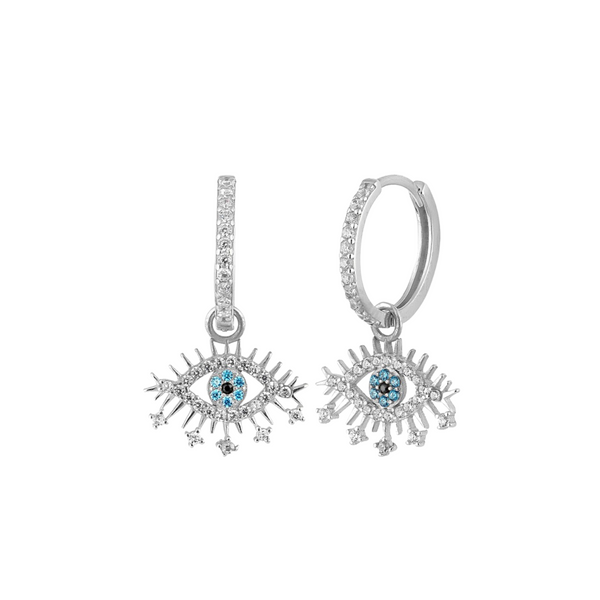 Evil Eye Earring Eye Eyelash Pave Sterling Silver Earrings