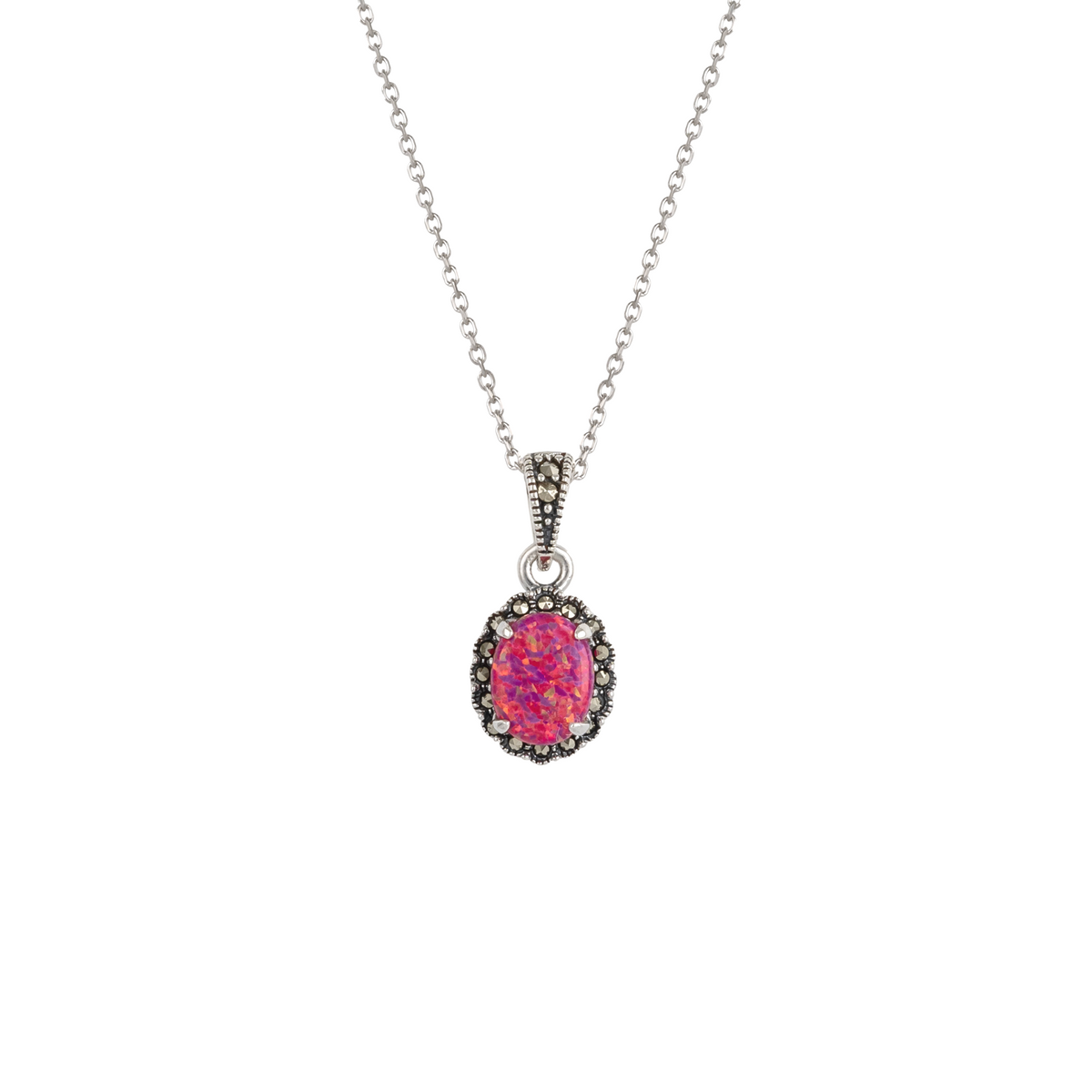 Circle Red Opal High Quality Sterling Silver Pendant Necklace