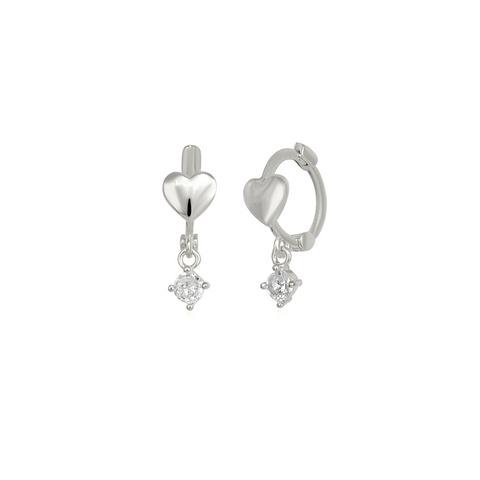 Heart Huggie Hoop Drop Earrings