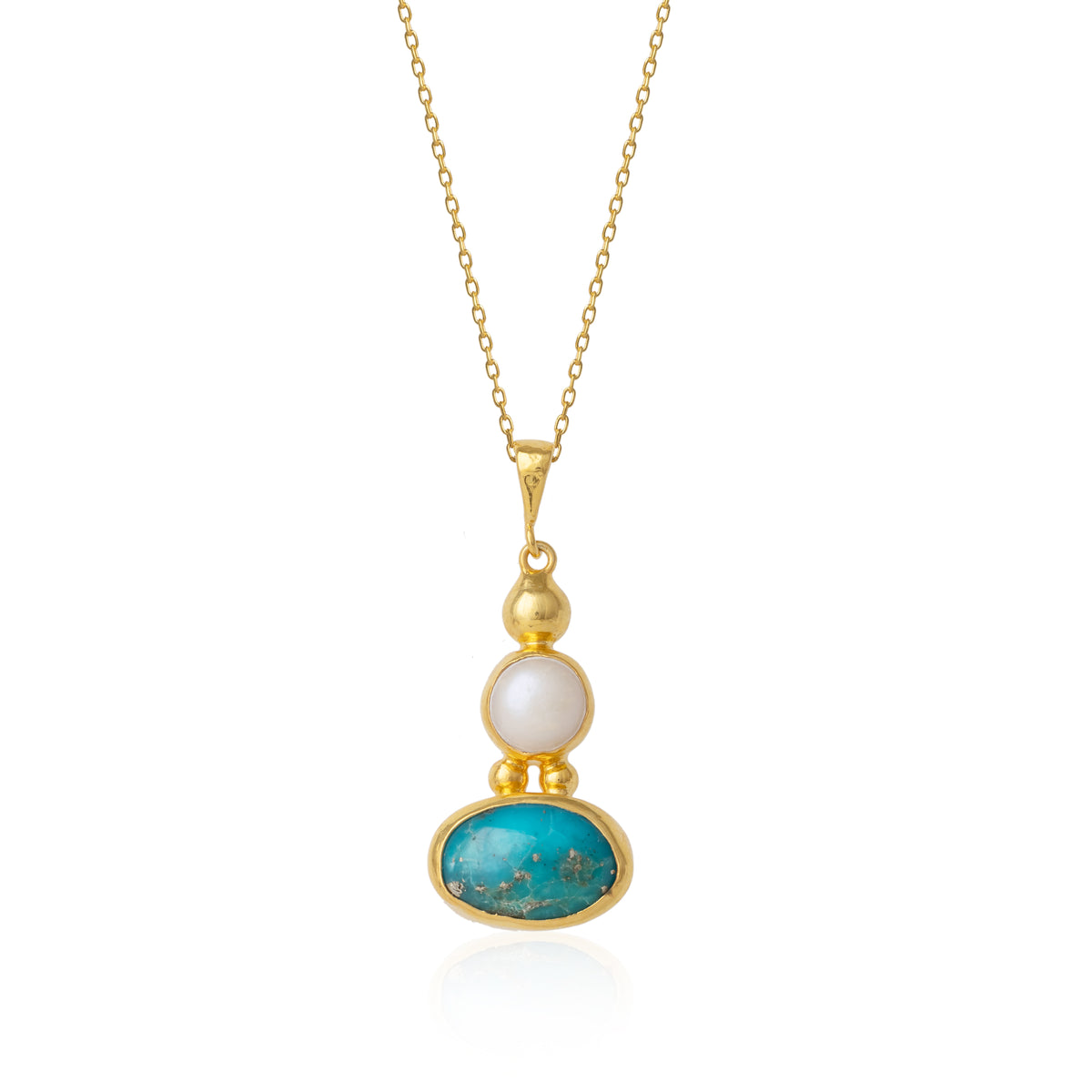 Turquoise Authentic Pendant Sterling Silver Gold Plated Necklace