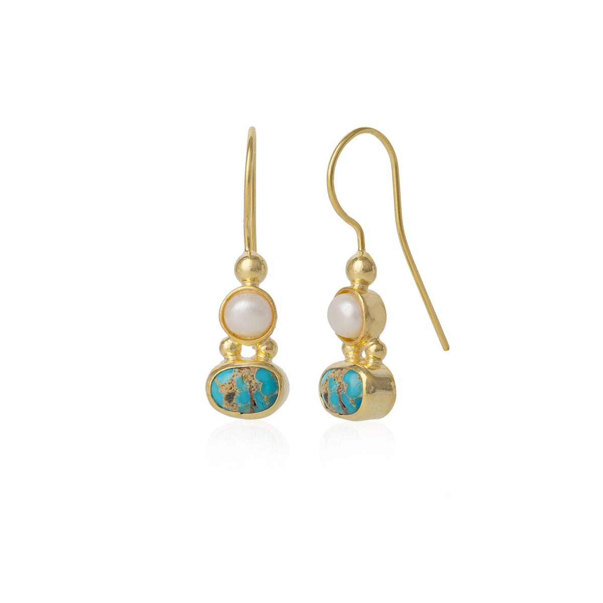 Authentic Turquoise Sterling Silver Drop Gold Plated Earring