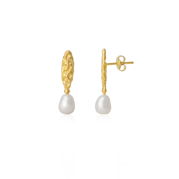 Drop Baroque Pearl Natural Textured Sterling Authentic Earrings