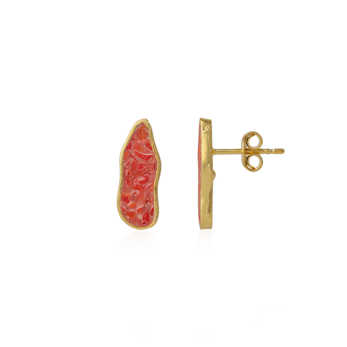 Molten Dripping Coral and Amber Sterling Silver Gold Plated Earrings