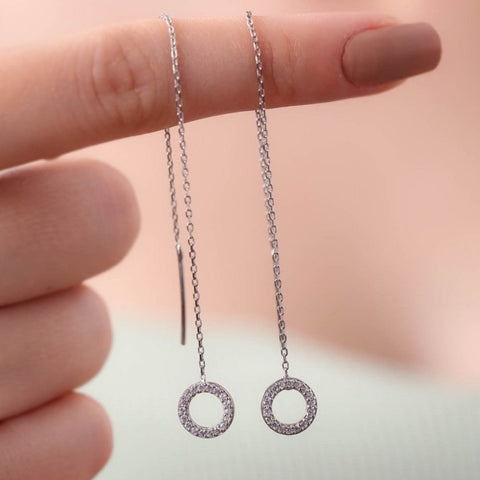 Circle Round One Drop One Stud Earrings Sterling Silver Set