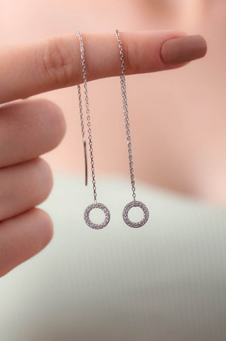 Circle Bracelet and Circle Drop Earring Set in Sterling Silver
