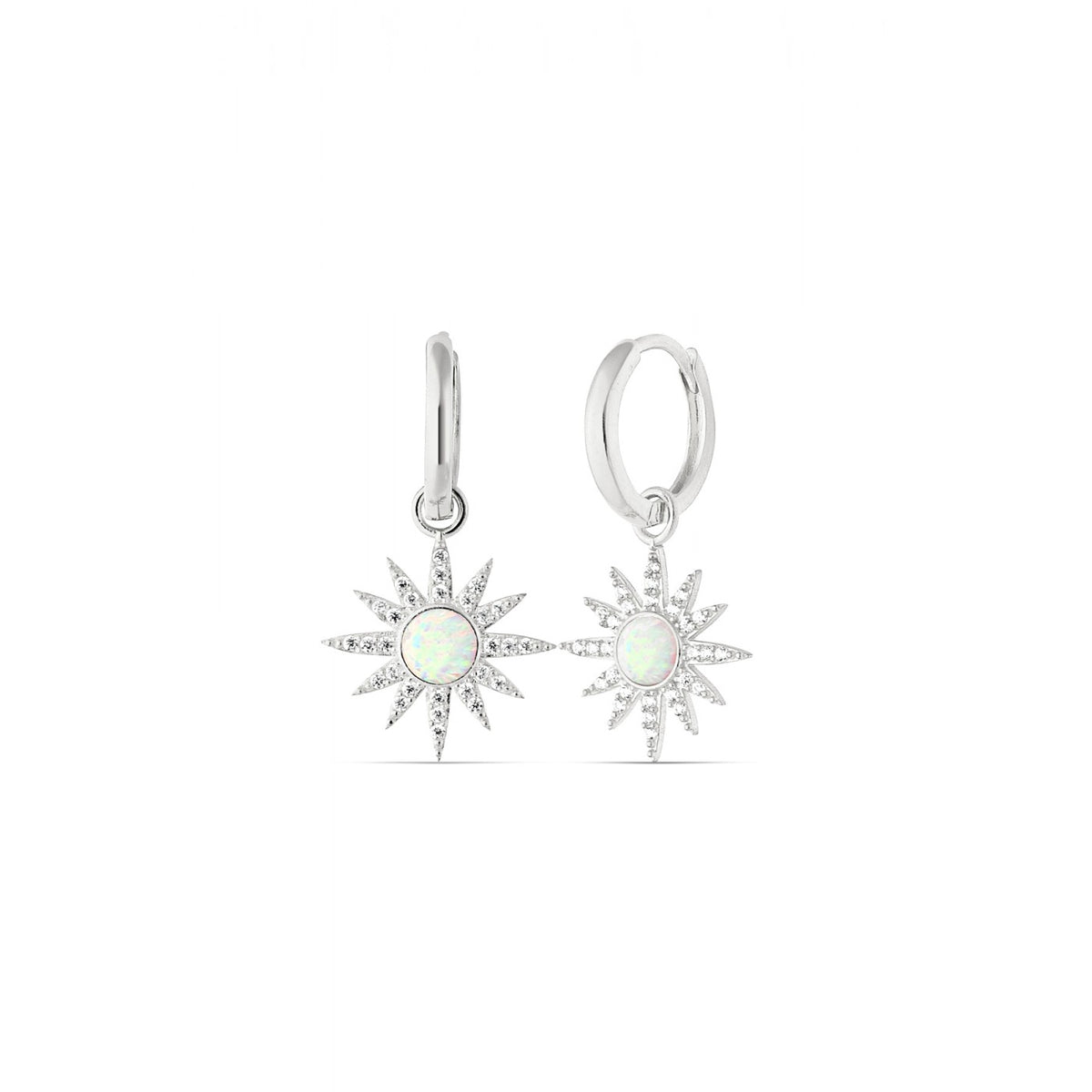 White Opal Sun Drop Hoop Earring Sterling Silver