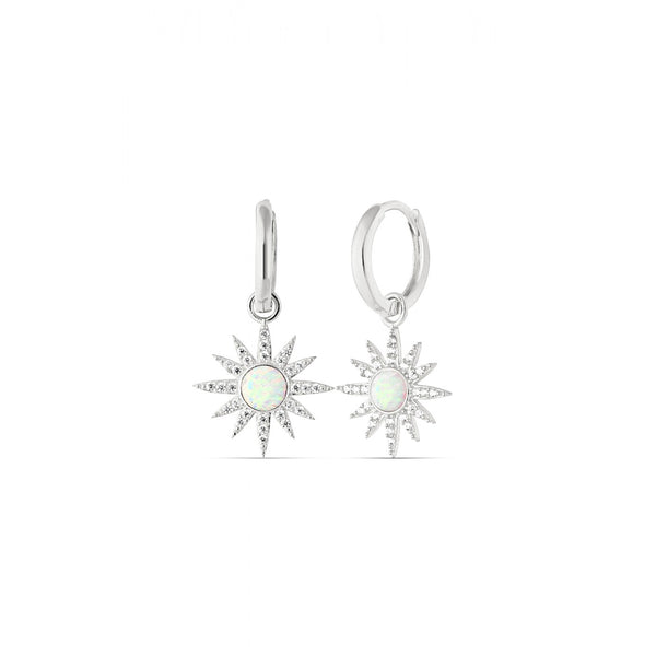 Opal Sun Drop Hoop Earrings Sterling Silver