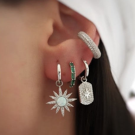 White Opal Sun Drop Hoop Earrings Sterling Silver