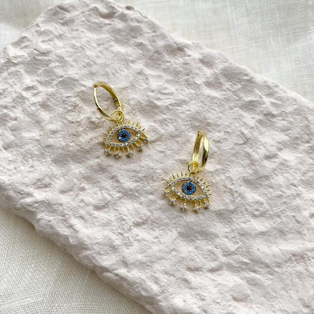 Evil Eye Earring Blue Eye Sterling Silver Pendant Eyelash Necklace and Earring Set