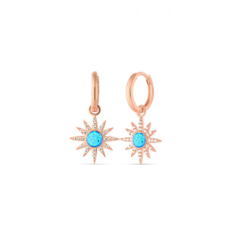 Blue Opal Sun Drop Hoop Earrings Sterling Silver