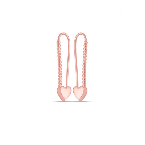 Heart Beaded Safety Pin Sterling Silver Earrings
