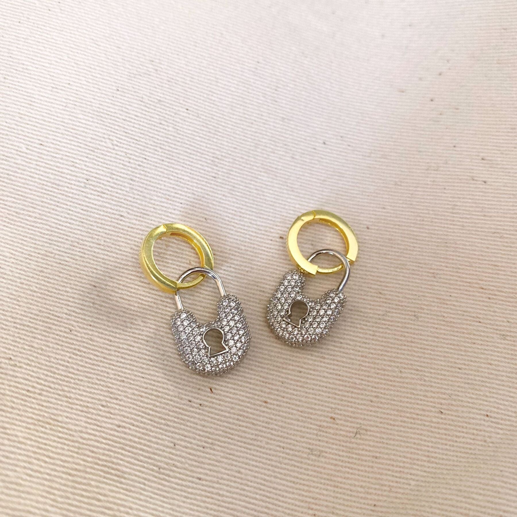 Lock Gold Color Hoop Sterling Silver Earring