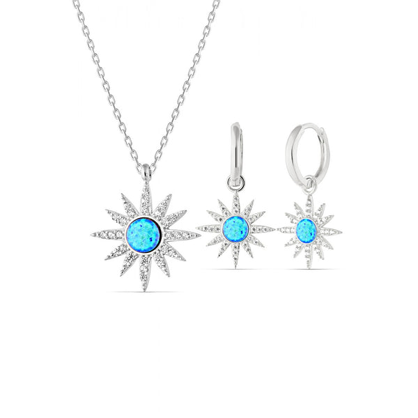 Opal Sun Sterling Silver Necklace Earring Set