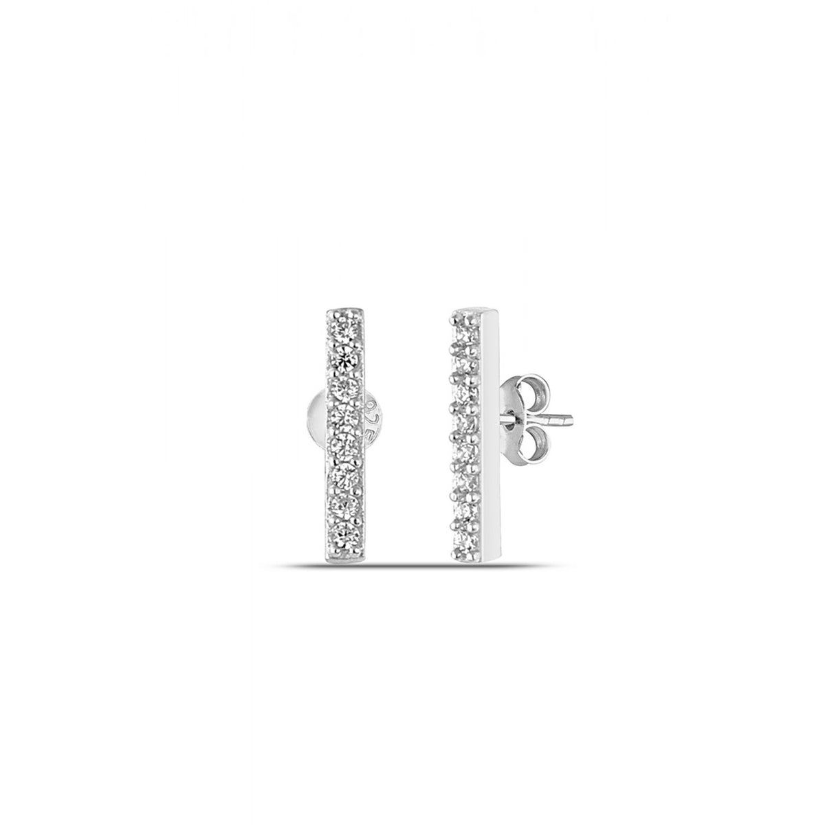 Bar Stud Zirconia Earring Sterling Silver