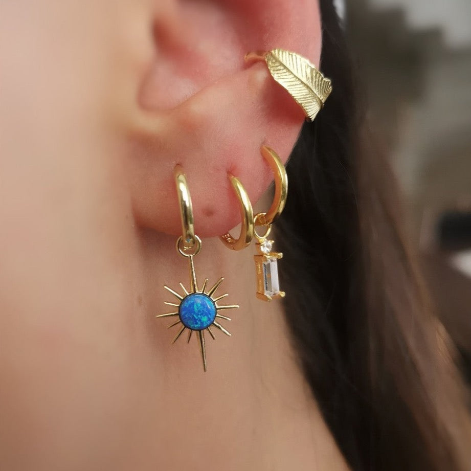 Blue Opal Northern Star Drop Hoop Earrings Sterling Silver