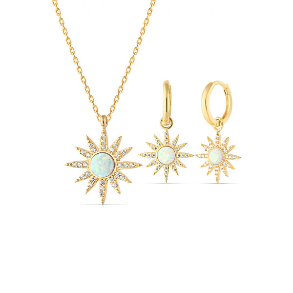 Opal Sun Sterling Silver Necklace Earrings Set