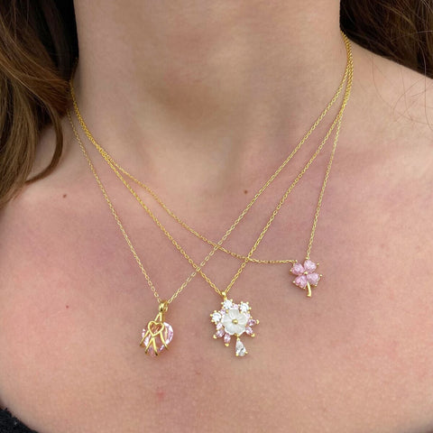 Four Leaf Clover Sterling Silver Necklace - Pink