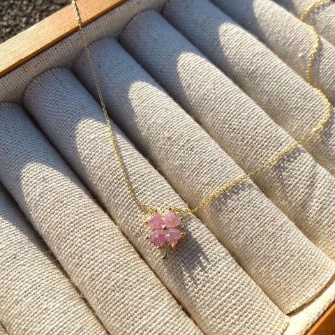 Four Leaf Clover Sterling Silver Necklace - Pink