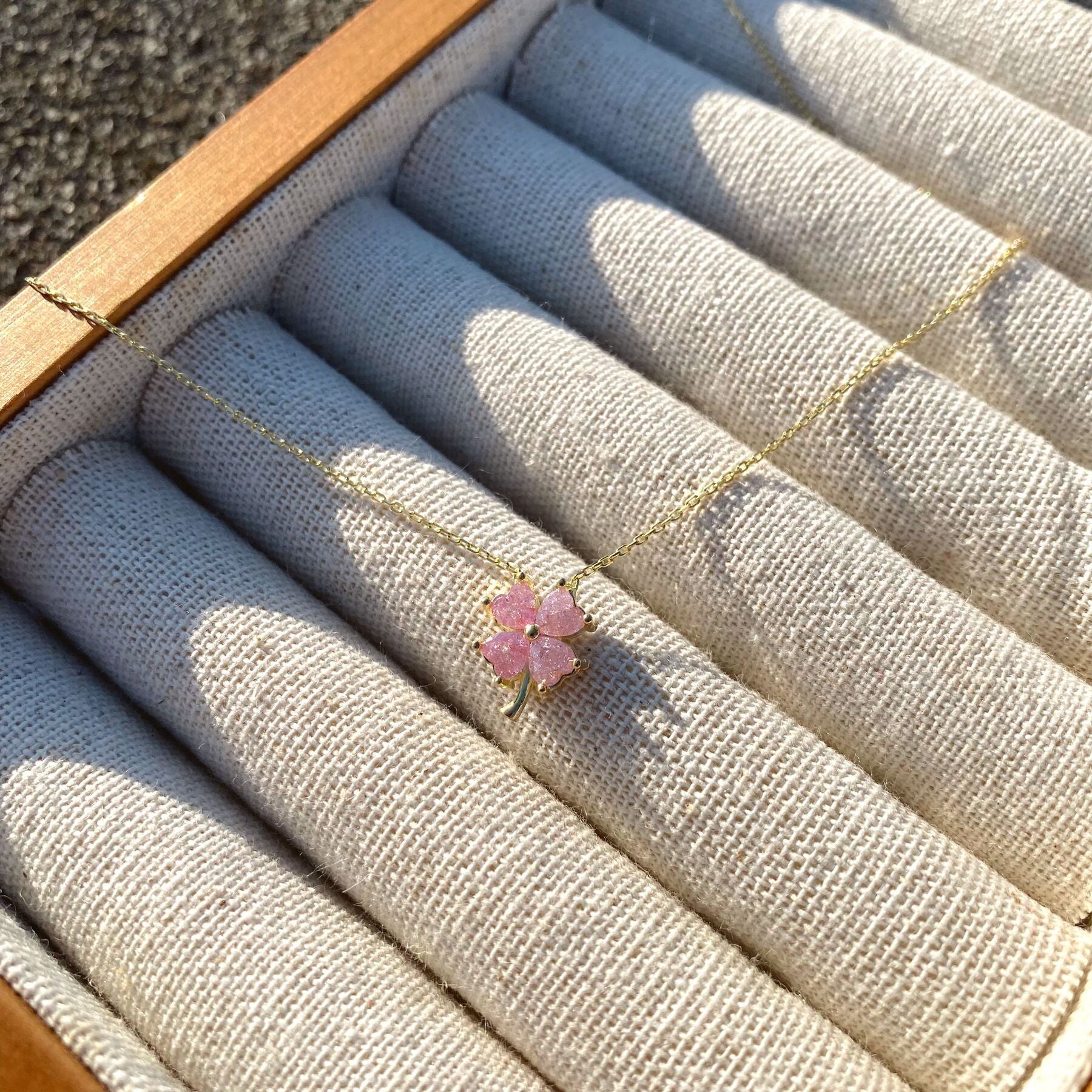 Four Leaf Clover Sterling Silver Necklace - Pink