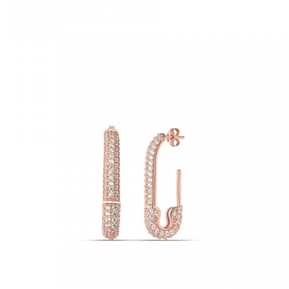 Pave Safety Pin Earrings Sterling Silver