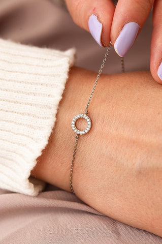 Circle Bracelet and Circle Drop Earring Set in Sterling Silver