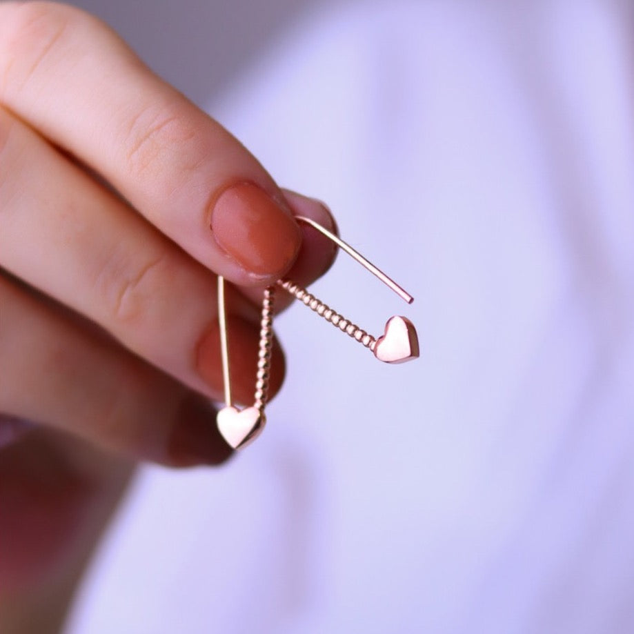 Heart Beaded Safety Pin Sterling Silver Earring