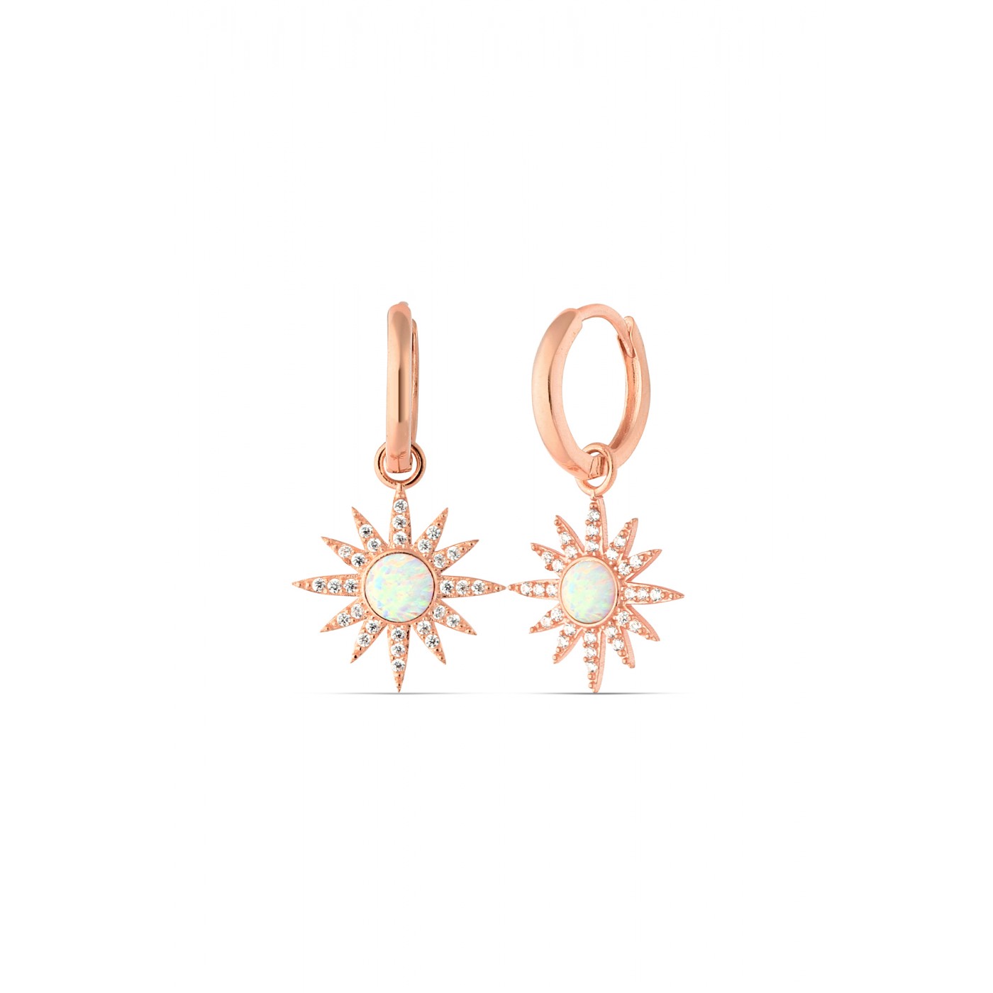 White Opal Sun Drop Hoop Earrings Sterling Silver
