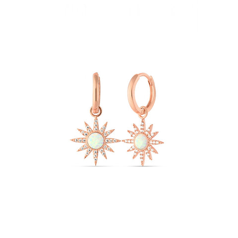 White Opal Sun Drop Hoop Earrings Sterling Silver